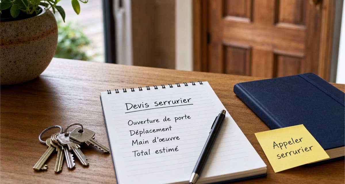 Devis serrurier manuscrit et trousseau de clés — prix d'une ouverture de porte à Caen