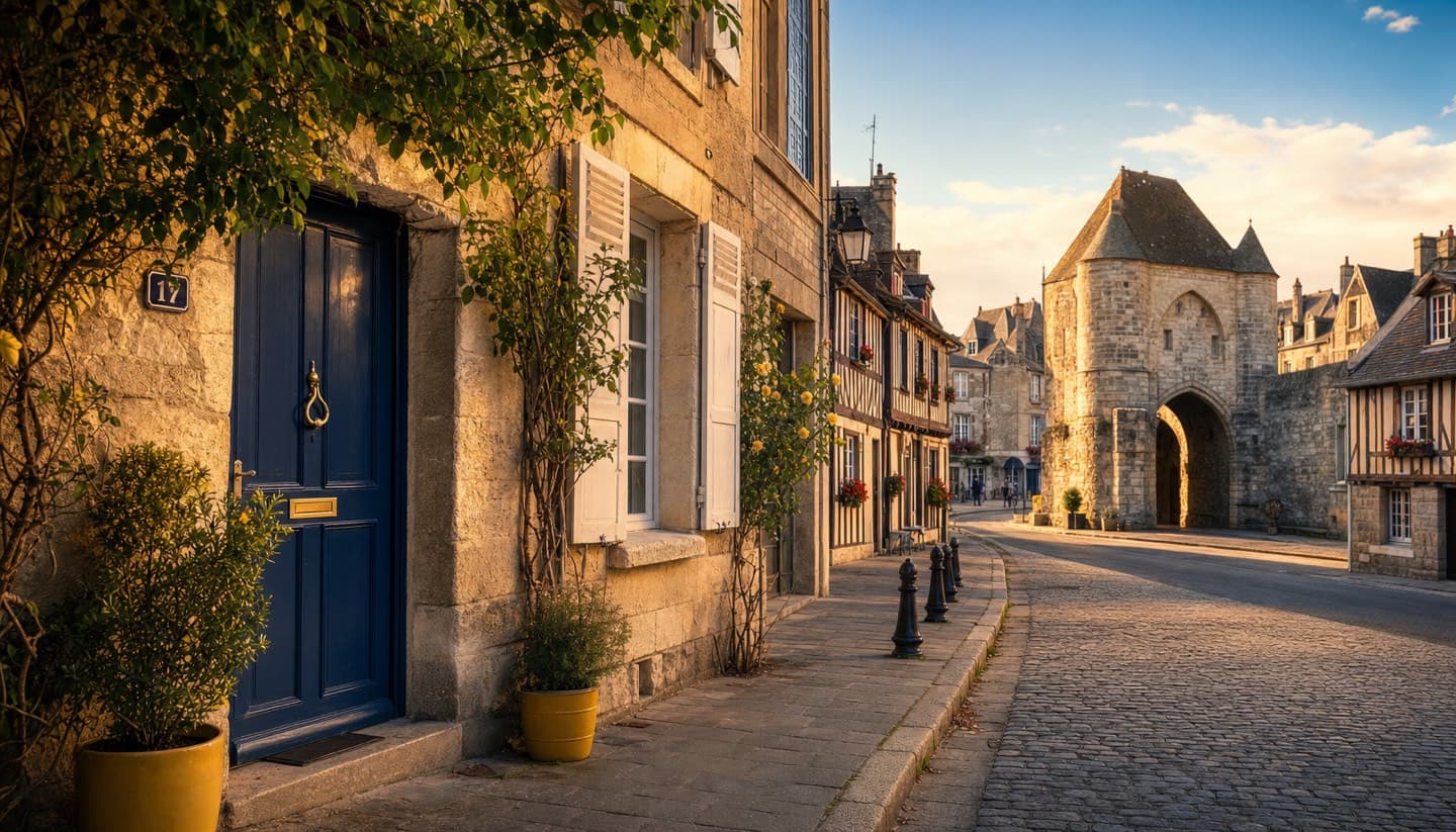 Rue typique de Caen en pierre normande, zone d'intervention de La Clé Normande